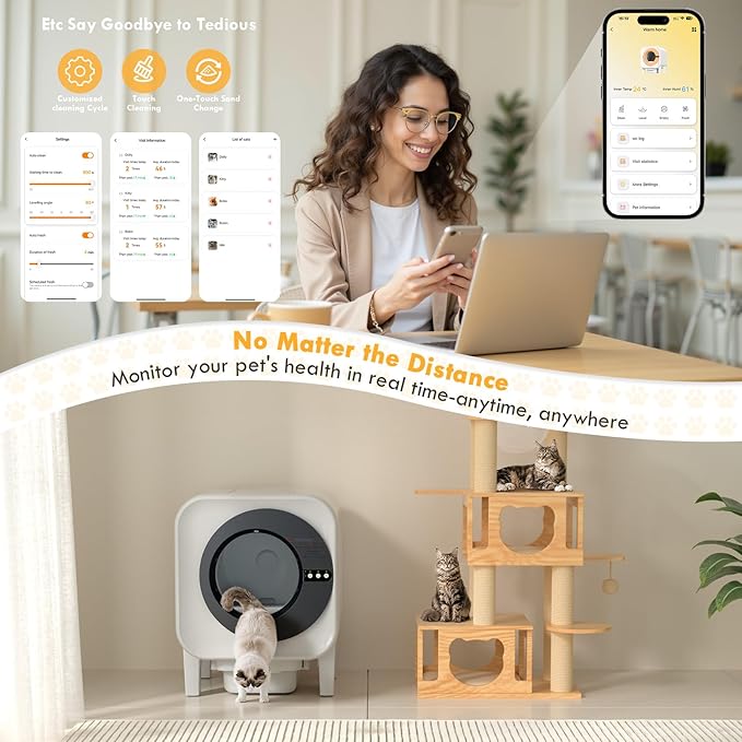 Automatic Cat Litter Box Self Cleaning,Large Capacity Self Cleaning Cat Litter Box Multiple Cats,with Odor Removal Smart Litter Boxes, App Control,Robot with Dual Safety Protection,for Large Cat,Black