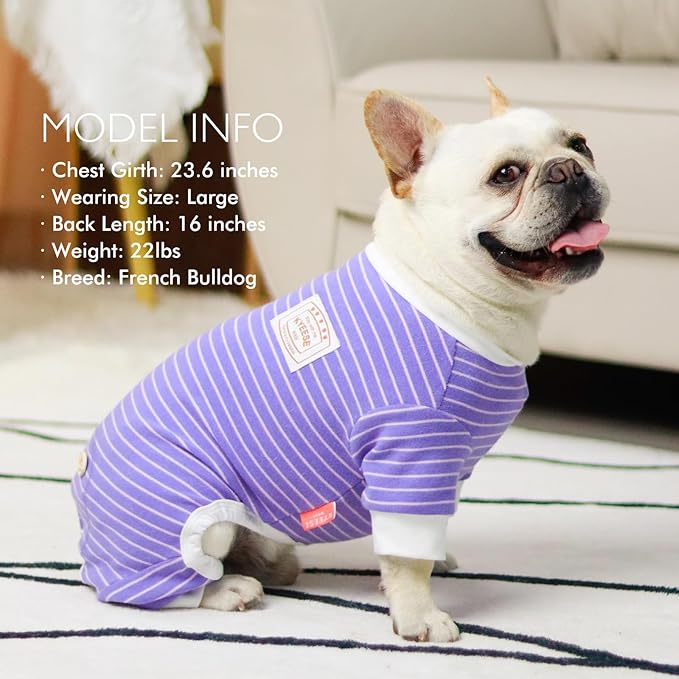 KYEESE Dog Pajamas Striped Clothes Pet PJS Lightweight Doggie Jammies 4 Legs Outfit Soft Dog Pajamas Cozy Pet Clothes Onesie Comfortable PJS for Medium Dogs Doggie Onesie,Purple Striped, XX-Large