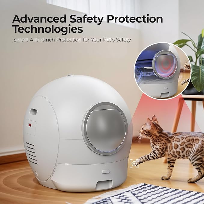 Upgraded Self Cleaning Litter Box, KungFuPet S2 Automatic Cat Litter Box Self Cleaning for Multi Cats, Large Automatic Litter with Safety Protection, Odor Removal, Smart APP Control Robot Litter White