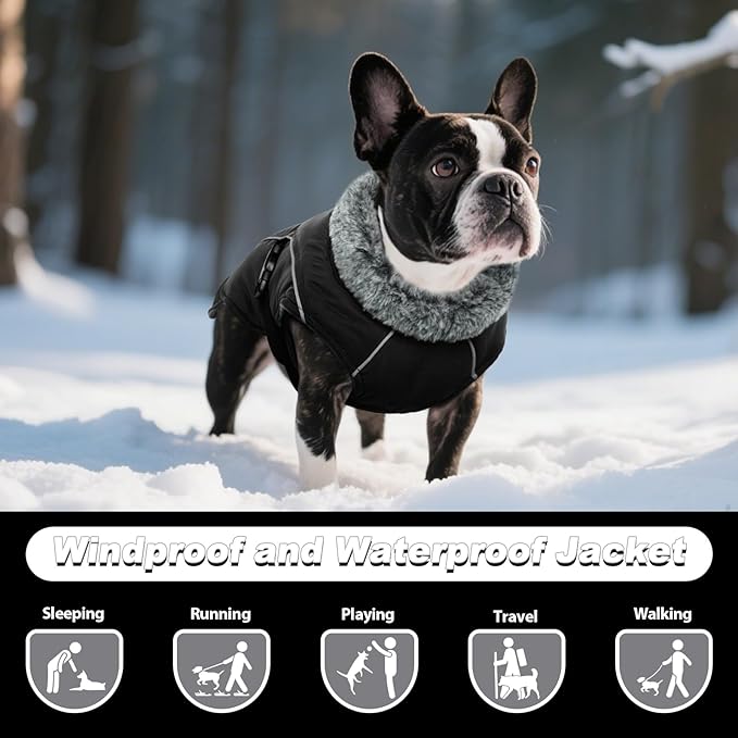 DENTRUN Large Dog Winter Coat - Windproof Reflective Warm Coat, Adjustable Neck & Snap Closure, Water Repellent Thick Fleece Vest, Fleece Lined for for Golden Retriever, Black, XL