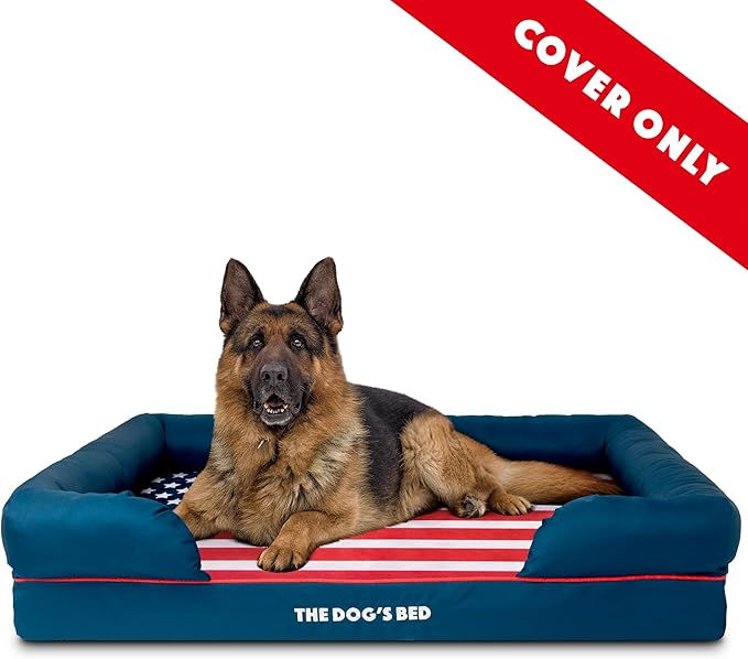 Replacement Outer Cover ONLY (Outer Cover ONLY - NO Bed, NO Waterproof Inner) for The Dog's Bed, Washable Oxford Fabric, Extra Large (Blue with Red Piping USA Flag Embroidery & Centre Flag)