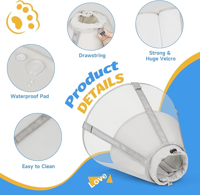 Dog Cone Collar to Stop Licking: Soft Mesh Recovery Collar After Surgery with Detachable Pad, Elizabeth Cone Alternative for Large Medium, Small Dogs, Normal Eating and Drinking (L)