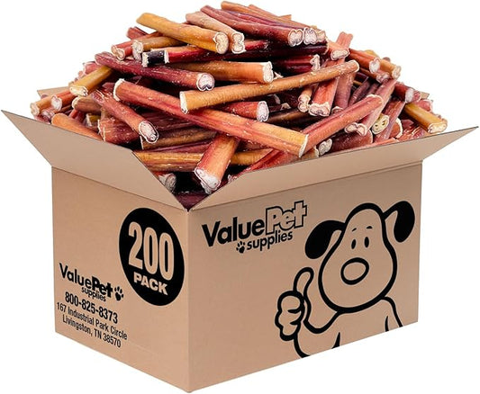 ValueBull Bully Sticks for Dogs, Medium 6 Inch, 200 Count Bulk Pack - All Natural Dog Treats, 100% Beef Pizzles, Single Ingredient