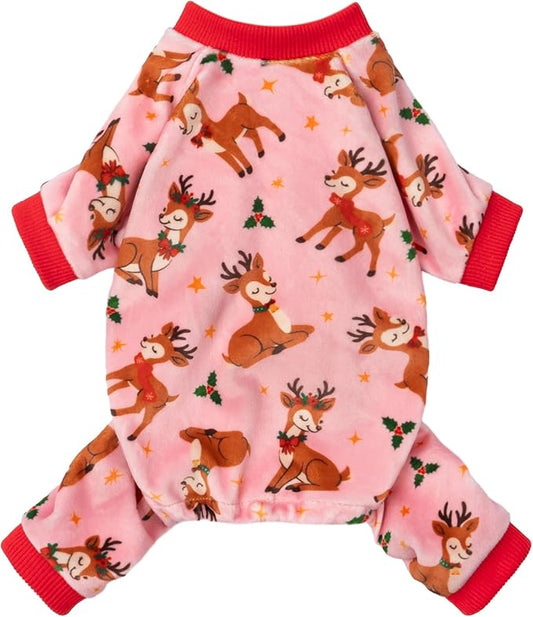 Fitwarm Christmas Reindeer Dog Pajamas, Christmas Clothes for Small Dogs Girl, Holiday Pet Outfit, Pink, Red, XL