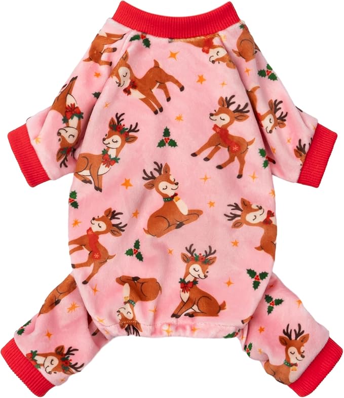 Fitwarm Christmas Reindeer Dog Pajamas, Christmas Clothes for Small Dogs Girl, Holiday Pet Outfit, Pink, Red, XS