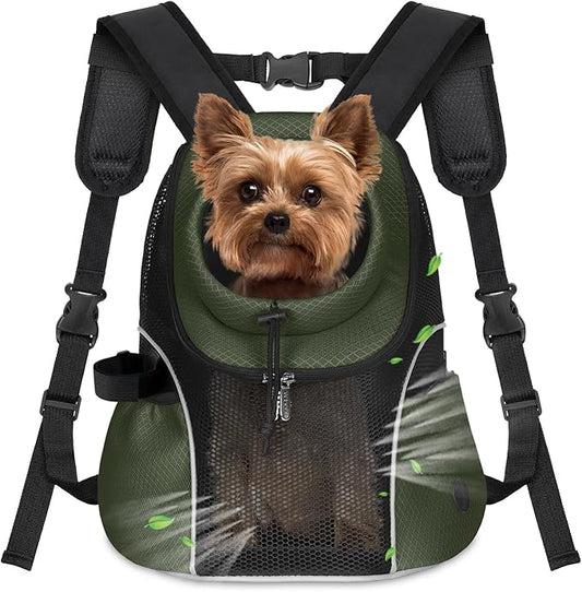 WOYYHO Pet Dog Carrier Backpack Small Dog Front Backpack Ventilated Mesh Dog Travel Back Pack with Safety Belt for Travel Hiking Cycling Outdoor Adventures (Size S: 2-4.5 lbs, Army Green)