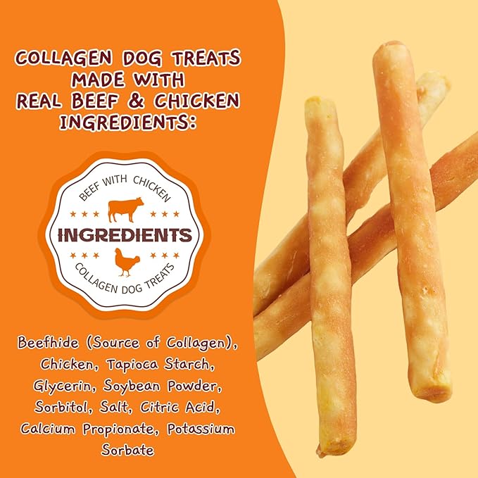 Jungle Calling Chicken Beef Collagen Sticks Dog Treats, Chew Bones Treat for Small Medium Breed Moderate Chewers, Bully Stick, Long Lasting High Protein Easy to Digest, 5 Inch 10.6 oz