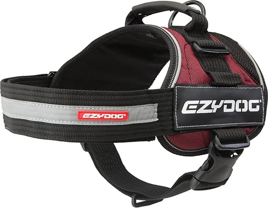 EzyDog Convert Dog Harness – Trail-Ready Rugged Harness for Walking, Hiking & Outdoors with Reflective Piping, Badge Attachment Points, Traffic handle, & Comfort Lining (X-Large, Burgundy)