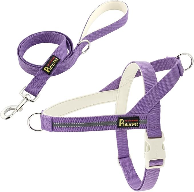 Plutus Pet Cotton Dog Harness and Leash Set, Reflective and Soft Padded, Quick Fit Vest Harness, for Small, Medium and Large Dogs, Medium Purple, XS