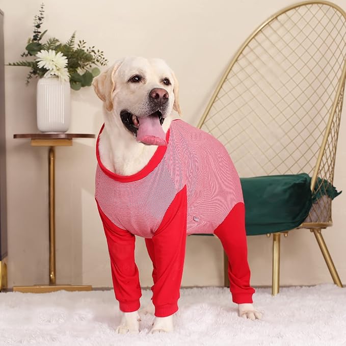 Yeapeeto Dog Onesie Surgery Recovery Suit for Large Medium Bodysuit Dogs Pajamas PJS Full Body for Shedding, Prevent Licking, Wound Protection, Cone Alternative (3XL, Red)