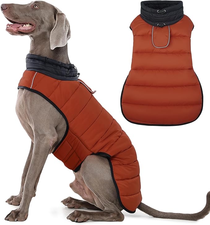 IDOMIK Waterproof Dog Winter Coat, Reflective Warm Dog Puffer Jacket with Harness Hole, Adjustable Lightweight Snow Jacket with Turtleneck, Pet Cold Weather Coats for Large Dogs,Caramel,3XL