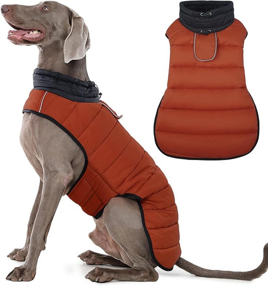 IDOMIK Waterproof Dog Winter Coat, Reflective Warm Dog Puffer Jacket with Harness Hole, Adjustable Lightweight Snow Jacket with Turtleneck, Pet Cold Weather Coats for Large Dogs,Caramel,3XL