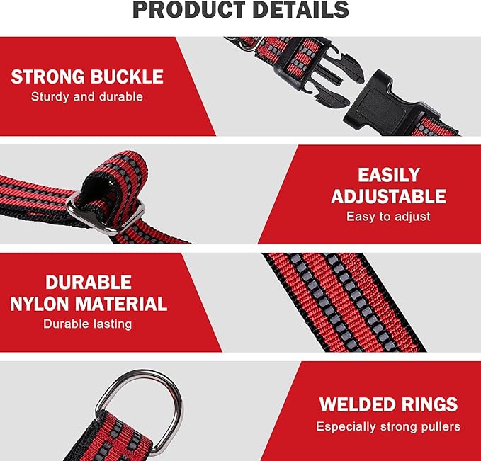 Hikiko Martingale Dog Collars Reflective Nylon Dog Collar with Quick Release Buckle Adjustable Training No Slip Dog Collar (X-Large, Red)