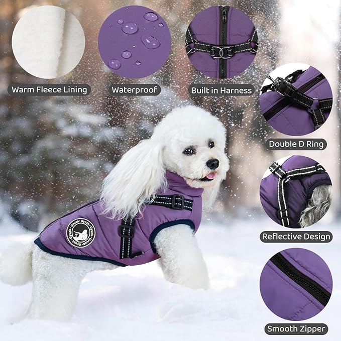 Gyuzh Dog Coat with Harness Puppy Coats Small Dog Harness Jacket Winter Waterproof Jackets for Smal Medium Large Dogs