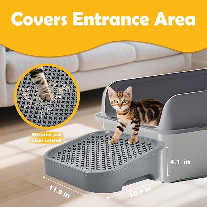 SpaceTime Elevated Cat Litter Mat,Trapping litter box mat with Filter Function,Small Waterproof Cat litter pad/Ramp/steps for Indoor Floor,Easy to Clean,Suitable for Kittens & Senior Cats (Grey)