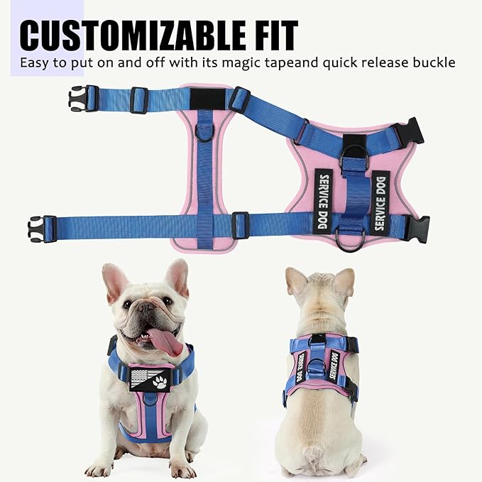 Demigreat Service Dog Harness, Reflective Dog Vest Harness with 5 PCS Patches, Adjustable Soft Oxford Pet Harness, Inner Layer Mesh, Easy to Control for Small Medium Large Dogs
