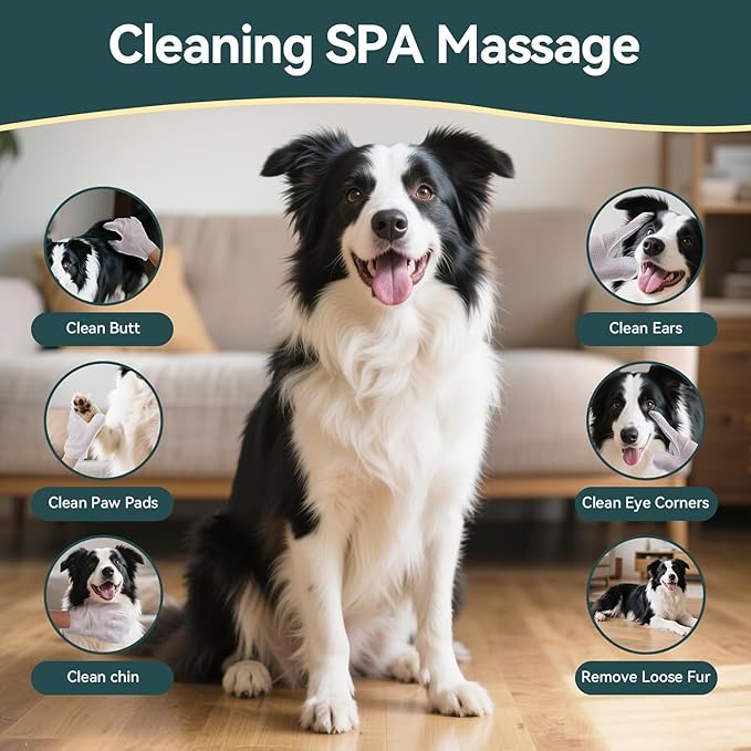 WLP Cleaning & Deodorizing Glove Bath Wipes for Dogs and Cats, Hypoallergenic Nourish Fur Aloe Extract Jojoba Oil Pet Grooming Wipes for Daily and Travel (24 PCS)