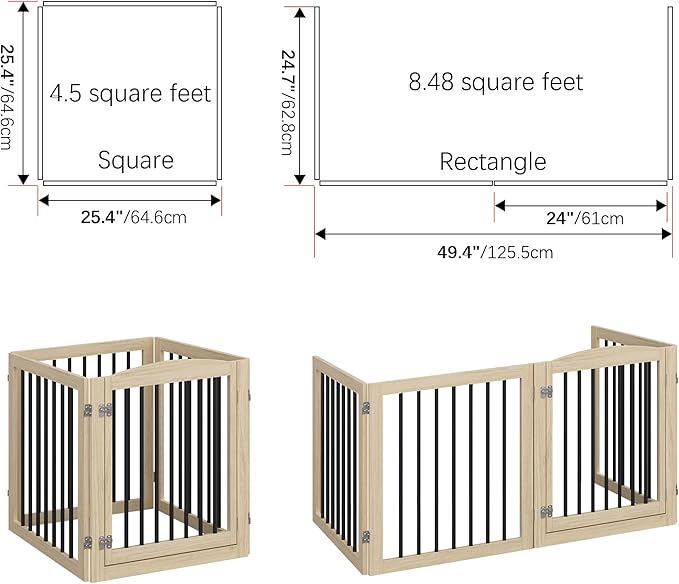 Vantas Folding Pet Gate 96" Wide, 30" Tall No-Assembly Wooden Dog Gate with Door Walk Through, Freestanding Pet Gate, Puppy Safety Fence, with 2PCS Support - Natural White