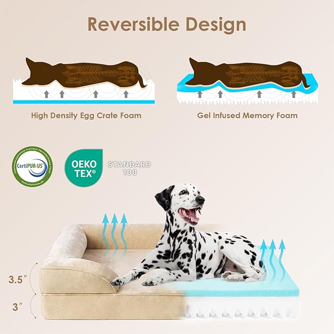 EHEYCIGA Orthopedic Dog Bed for Medium Dogs, Waterproof Memory Foam Medium Dog Beds with Sides, Non-Slip Bottom and Egg-Crate Foam Pet Couch Bed with Washable Removable Cover, Greige
