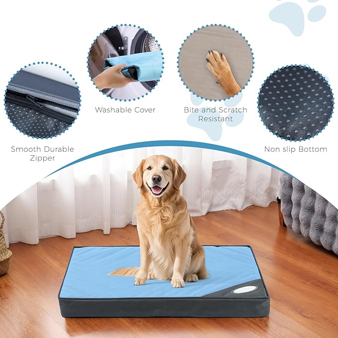 Orthopedic Outdoor Waterproof Dog Beds for Large Dogs, Washable Crate Bed with Egg Crate Foam Pet Bed Mat and Removable Oxford Fabric Cooling Cover Bed,41"x 29", Blue