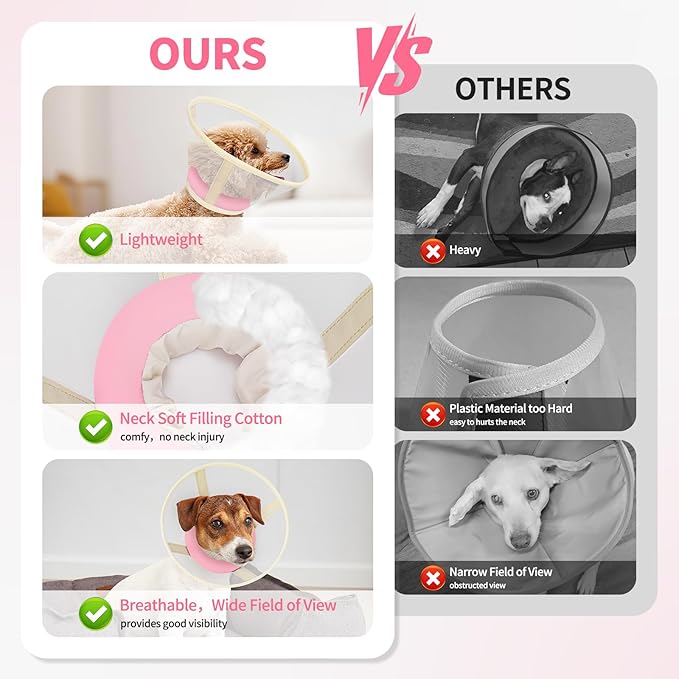 Soft Dog Cone Collar to Stop Licking-Adjustable Comfortable Mesh Recovery Collar After Surgery for Small or Miniature Dogs, Alternative to Plastic Elizabethan Collar for Neuter Incision Care (Pink,M)