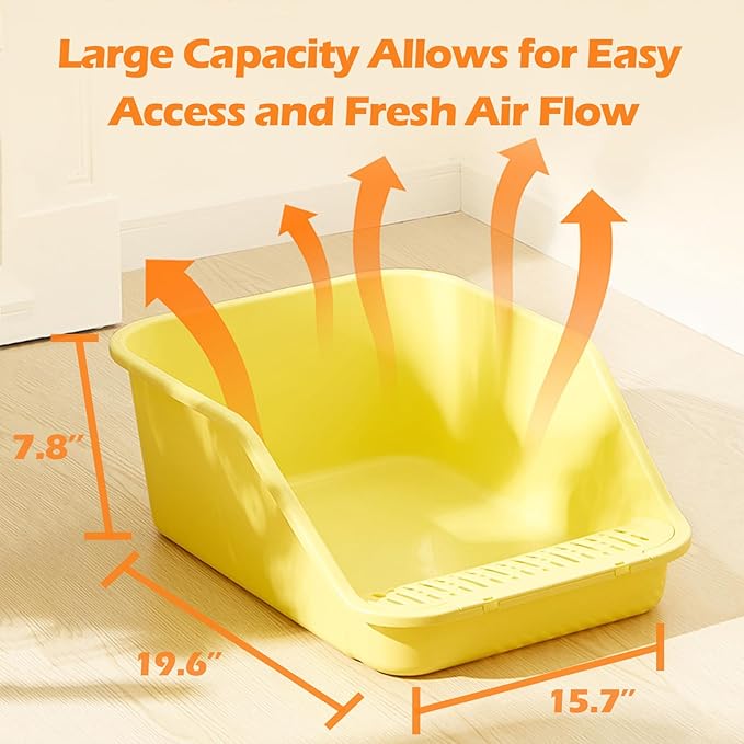 SpaceTime Large Cat Litter Box with High Sides,Cat Boxes for Indoor Cats,Cat Litter Pan for Kitty,Litter Box with Low Entry,Easy to Clean,Anti-Splashing(Yellow)
