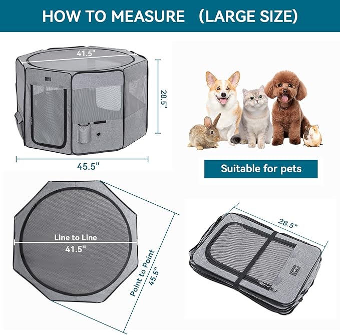 Petsfit Portable Dog Playpen for for Large Dogs/Cat/Rabbit/Chick, with Water Bottle Holder and Carrying Case, for Travel/Indoor/Outdoor Use, Large (45.5"x45.5"x28.5")