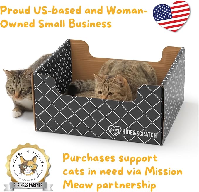 HIDE & SCRATCH Cardboard Cat Scratcher; Cat Scratcher Box and Bed with Refillable Double-Sided Cardboard Scratch Pad for Indoor Cats