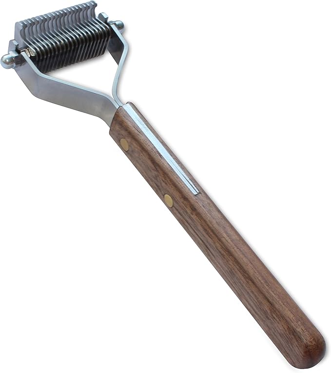 Mars Coat King Blunt Dematting Undercoat Grooming Rake Stripper Tool for Dogs and Cats, Stainless Steel with Wooden Handle, Made in Germany, 20-Blade