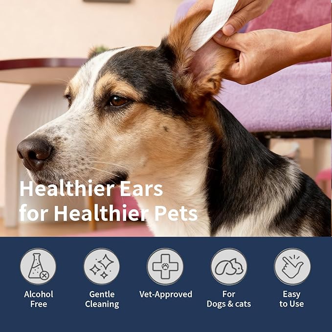 MIOSSZI 250ct Dog Ear Cleaner - Finger Wipes for Dogs & Cats Ear Wipes for Itch Relief Remove Wax & Odor, Dog Teeth Cleaning Wipes-Dog Ear Finger Wipes