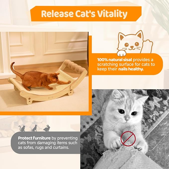 Cat Scratcher Sisal Cat Bed with Ball Toy Large Hammock Cat Scratchers for Indoor Cats Adults Scratching Board for Cat Scratch Pad Furniture Protector Lounger