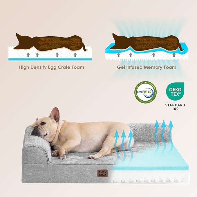 EHEYCIGA Memory Foam Dog Bed XLarge Sized Dogs, Extra Large Dog Bed Orthopedic with Washable Removable Cover, Waterproof XL Pet Bed Couch for Crate, 41x27x6 Inches, Grey