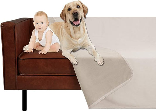 Ameritex Pet Bed Blanket Reversible 100% Waterproof Velvet Super Soft for Sofa and Bed (68x82 Inches, Cream+Beige)