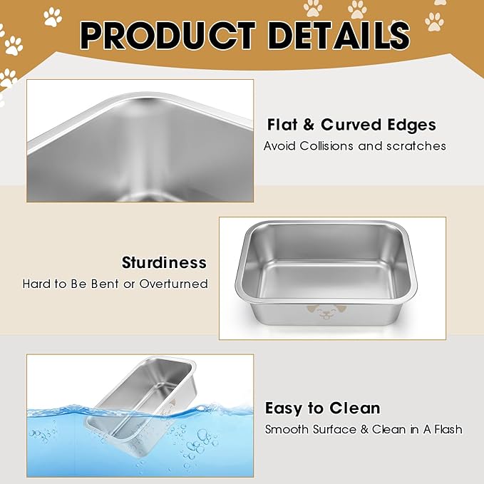 Sweetude 4 Pcs Stainless Steel Dog Bowls Bulk High Capacity Metal Dogs Food and Water Bowls for Large Dogs Pets(Silver,0.85 Gallon)