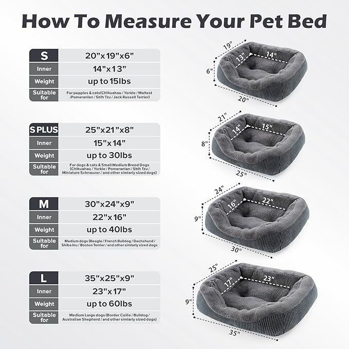 INVENHO Large Dog Beds Large Sized Dog Washable, Orthopedic Warming Soft Sleeping Puppy Bed Durable Pet Bed with Anti-Slip Bottom L(35"x25"x10")