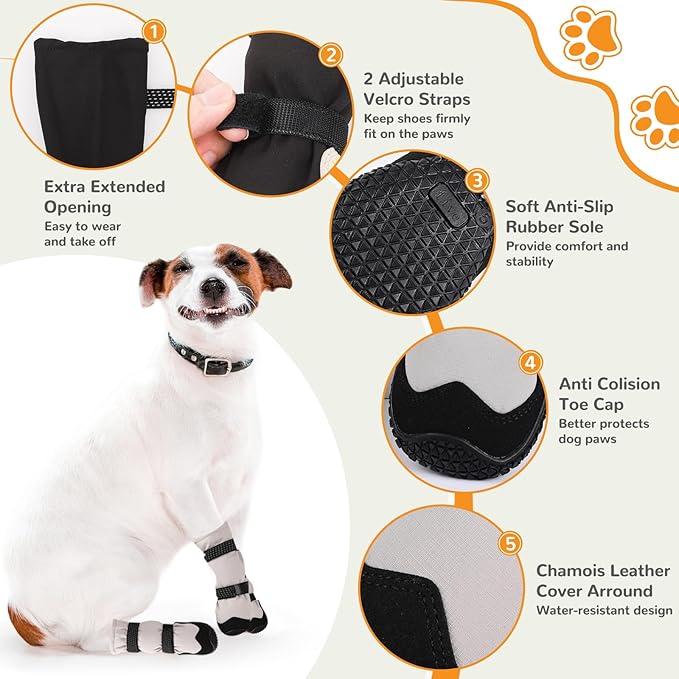 Winter Dog Snow Boots with Warm Wool Lining, Dog Shoes for Large Small Medium Dogs, Dog Booties and Paw Protectors, Anti-Slip Dog Shoes with Reflective for Snow, Hardwood Floors, Hiking (Size 6)