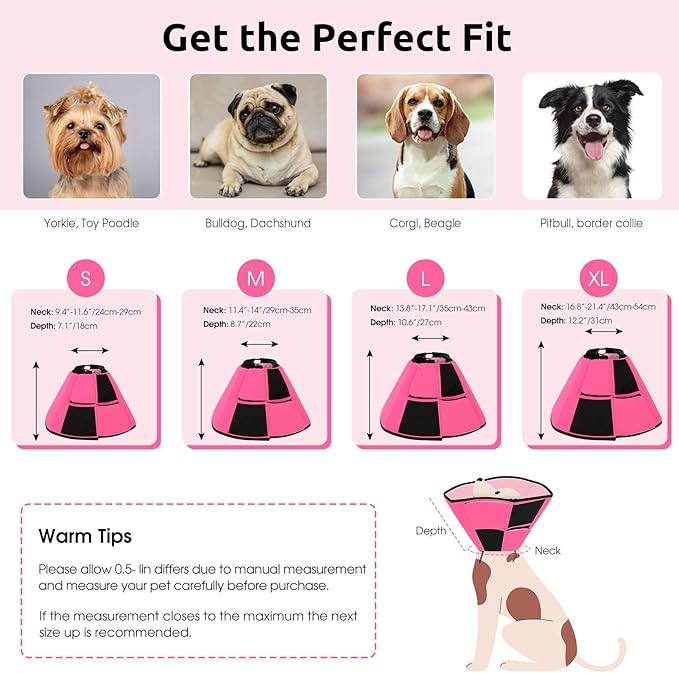 Queenmore Dog Cone XL, Soft Dog Cones for Large Dogs After Surgery, Cone for Dogs to Stop Licking, Elizabethan Collar for Pet, Alternative to Recovery Collar for Large Breeds, Pink XL
