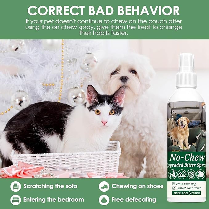 250ml No Chew for Dogs, Bitter Apple Spray for Dogs Stop Chewing Licking of Furniture, Shoes, Bandages, Dog Training & Behavior Aids Spray, Indoor & Outdoor Use