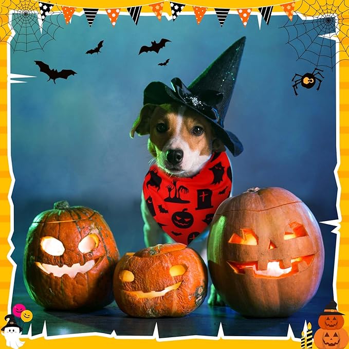 120 Pcs Halloween Dog Bandanas Bulk Pumpkin Ghosts Skeleton Pet Bandanas Dog Handkerchiefs Halloween Scarf Bibs Triangle Bibs Adjustable Kerchief Pet Grooming Costume Accessories