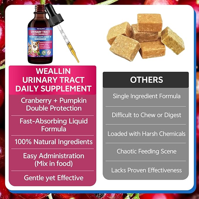 Cat & Dog Natural Urinary Tract Infection Treatment with Cranberry, Kidney, and Bladder Support Supplement, Support for Urinary Comfort & Bladder Flow – Pet Renal Care Support Drops