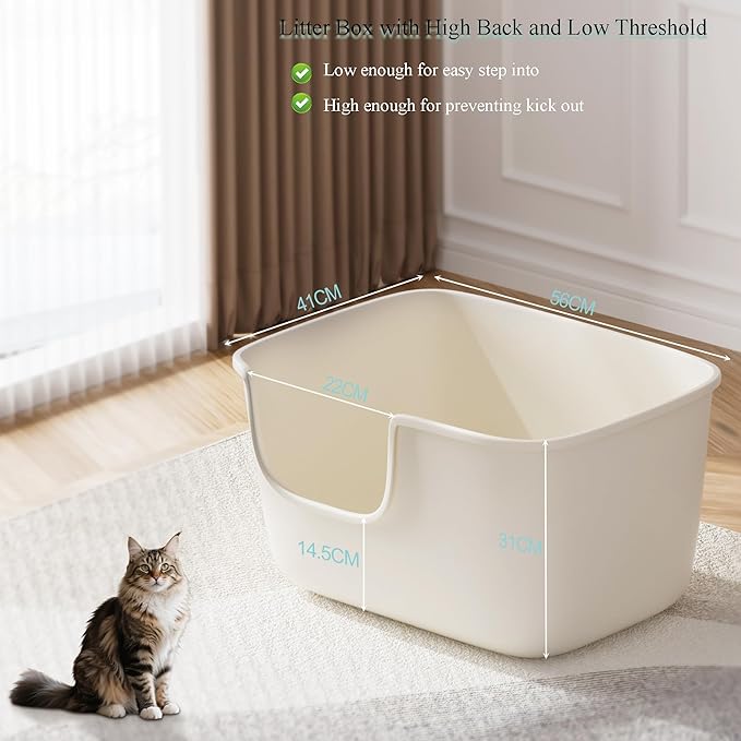 Vealind Large High Sided Cat Litter Box Extra Deep Cats Tray for Multi Cats Household, High Wall Cat Litter Tray Anti-Splashing Kitty Litter Box (White)