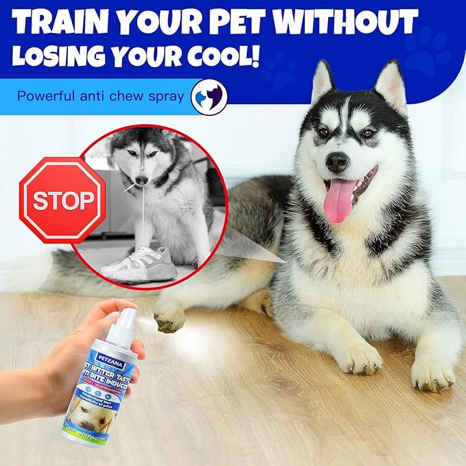 Bitter Apple Spray for Dogs: 100ML Natural Alcohol-Free Bitter Spray for Dogs to Stop Chewing Licking, Deterrent Spray for Puppy Training Protect Furniture, Shoes, Cords Indoor/Outdoor Use