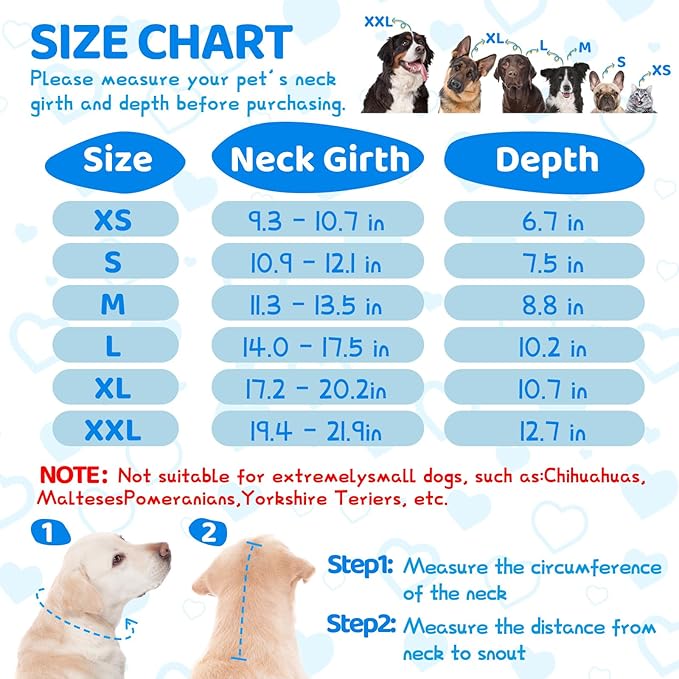 Dog Cone After Surgery - Soft, Comfortable, Adjustable Recovery Collar for Large, Medium, Small Dogs - Stop Licking with Soft Protect Edge (Love, XS)