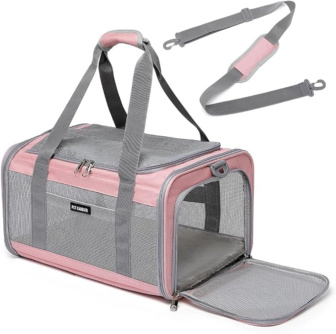 Airline Approved Pet Carrier for Cats and Small Dogs, Breathable and Collapsible Design, Portable Travel Bag for Bearded Dragon, Puppies Animal Hangbag, Rabbit Cage (Pink, Small)