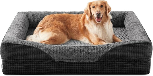 INVENHO Orthopedic Dog Beds Large Sized, XL Washable Egg-Crate Memory Foam Dog Couch Bed with Washable Removable Cover, Waterproof Lining and Nonskid Bottom
