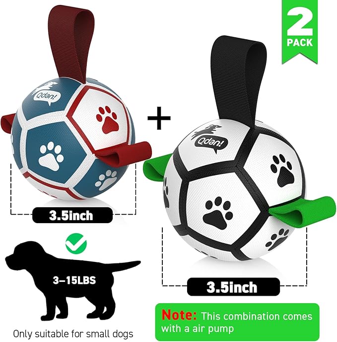 QDAN Small Dog Toys, Puppy Balls, Dog Balls with Straps for Small Breed, Soccer Ball for Dogs, Puppy Toys, Dog Birthday Gift (Pack of 2, 3.5 Inch)