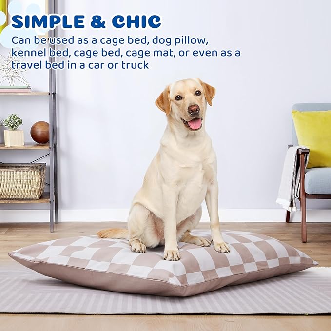 Large Dog Bed with Removable Washable Cover for Large Dogs Deluxe Plush Dog Crate Beds Comfy Kennel Pad Waterproof Lining and Blue Gel Memory Foam Memory Foam（Brown 40.2 * 30 * 4in）