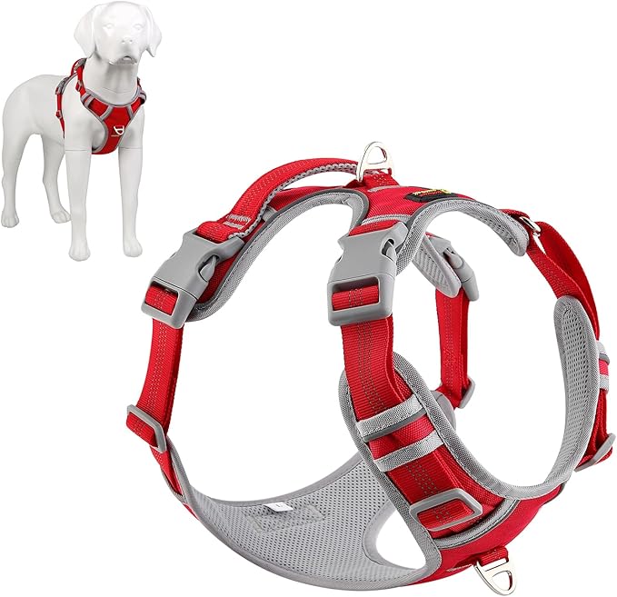 Plutus Pet No Pull Dog Harness, Release at Neck, Reflective Adjustable Dog Vest Harness, Easy Control Handle for Walking, for Small Medium Large Dogs, Red, M