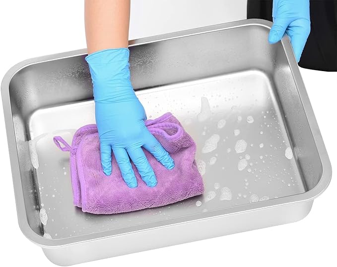 Kichwit Large Stainless Steel Cat Litter Box with High Sides, Metal Litter Pan for Cat, Non Stick Smooth Surface, Easy to Clean (17.5" L x 13.5" W x 7.9" H)