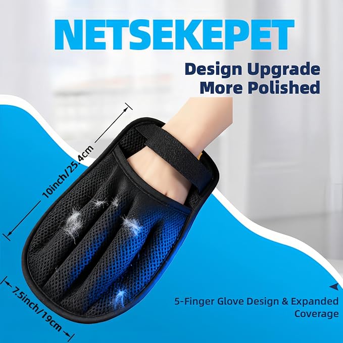 2PCS Pet Hair Removal Glove for Cats & Dogs, 2025 Newly Upgraded Five-Finger Electrostatic Pet Hair Gloves, Reusable Pet Hair Remover Tool for Clothing, Couch, Carpet, Car Seat